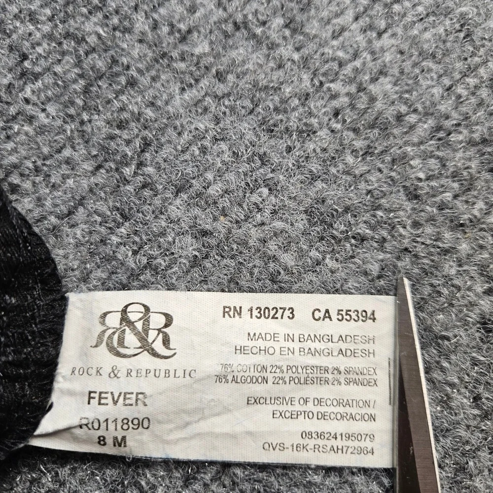 Rock & Republic Fever Pull On Skinny Jeans Black Denim Rx Slimming Women Size 8M